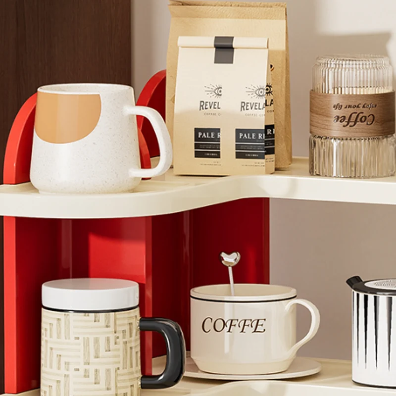 Contemporary Nordic ABS Arc & L-Shaped Lightweight Tabletop Cup Storage Shelf 2/3-Layer For Living Room