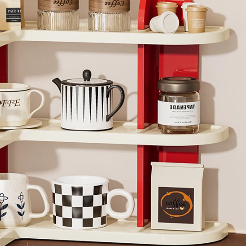 Contemporary Nordic ABS Arc & L-Shaped Lightweight Tabletop Cup Storage Shelf 2/3-Layer For Living Room
