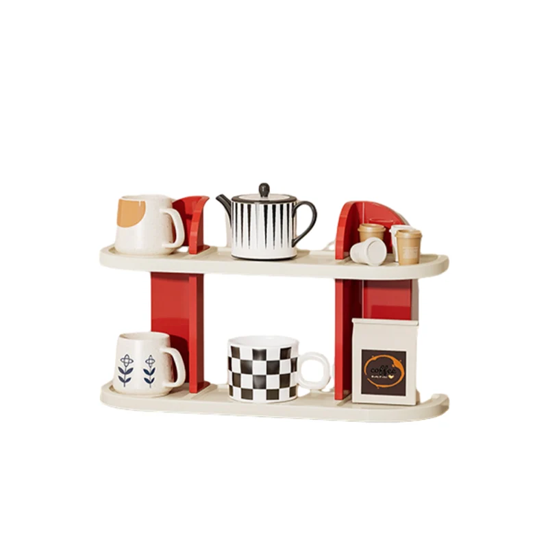 Contemporary Nordic ABS Arc & L-Shaped Lightweight Tabletop Cup Storage Shelf 2/3-Layer For Living Room