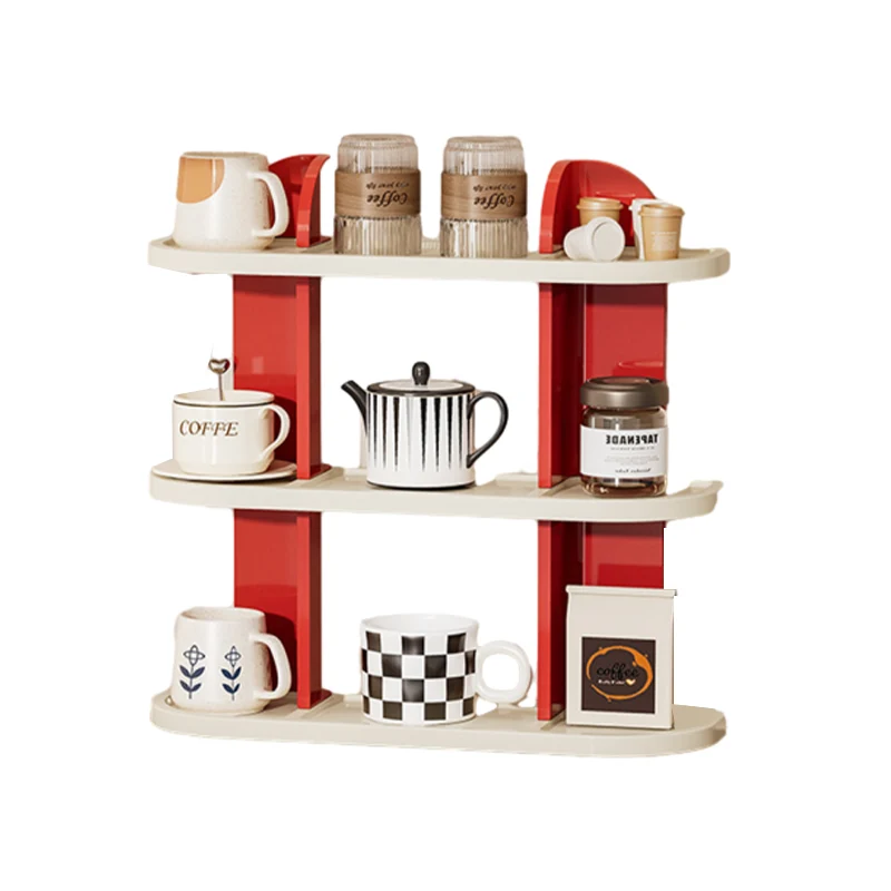 Contemporary Nordic ABS Arc & L-Shaped Lightweight Tabletop Cup Storage Shelf 2/3-Layer For Living Room
