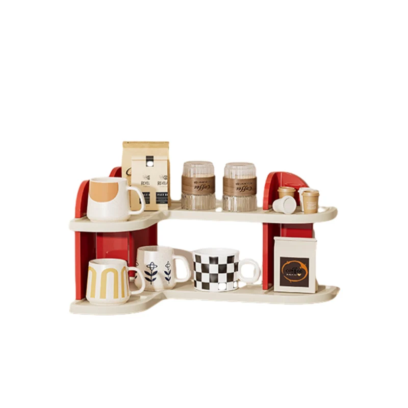 Contemporary Nordic ABS Arc & L-Shaped Lightweight Tabletop Cup Storage Shelf 2/3-Layer For Living Room