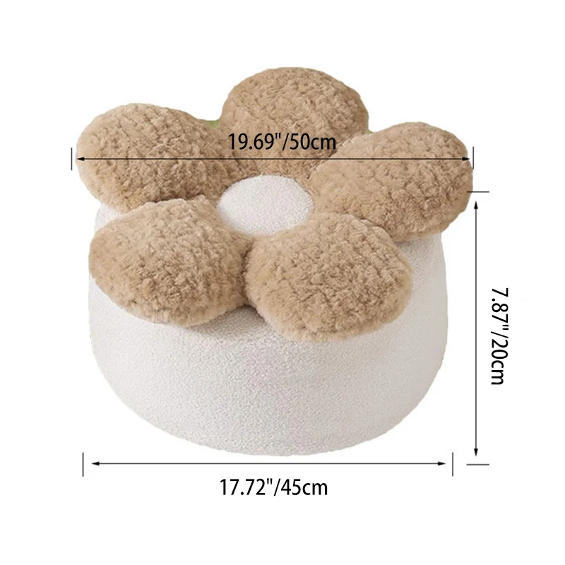 Contemporary Nordic Soft Teddy Fleece EPP Beads Petal Removable & Washable Design Low Stool Backless Armless For Living Room