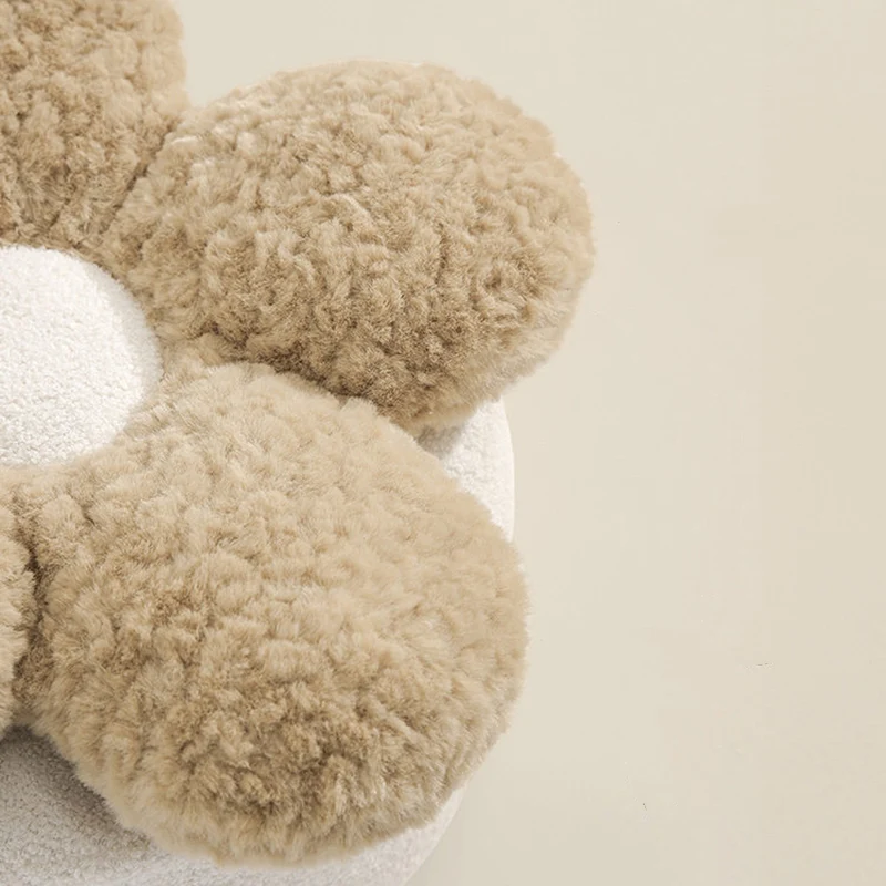 Contemporary Nordic Soft Teddy Fleece EPP Beads Petal Removable & Washable Design Low Stool Backless Armless For Living Room