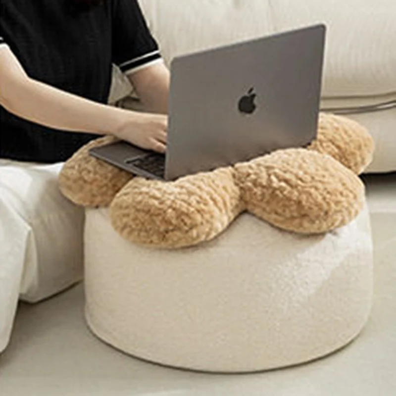 Contemporary Nordic Soft Teddy Fleece EPP Beads Petal Removable & Washable Design Low Stool Backless Armless For Living Room
