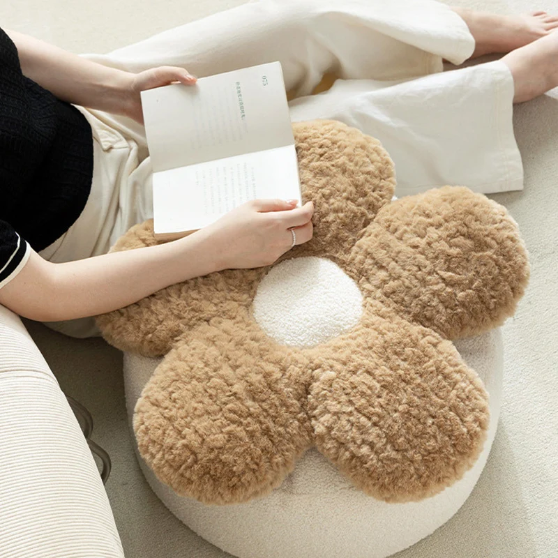 Contemporary Nordic Soft Teddy Fleece EPP Beads Petal Removable & Washable Design Low Stool Backless Armless For Living Room