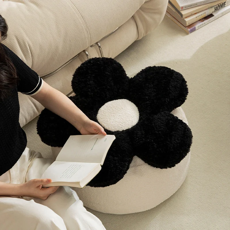Contemporary Nordic Soft Teddy Fleece EPP Beads Petal Removable & Washable Design Low Stool Backless Armless For Living Room