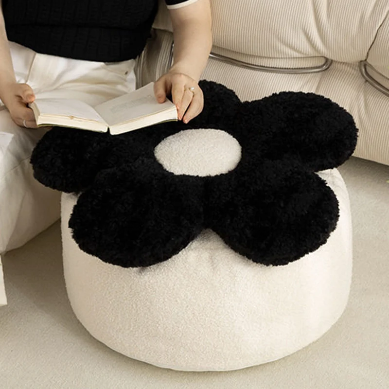 Contemporary Nordic Soft Teddy Fleece EPP Beads Petal Removable & Washable Design Low Stool Backless Armless For Living Room
