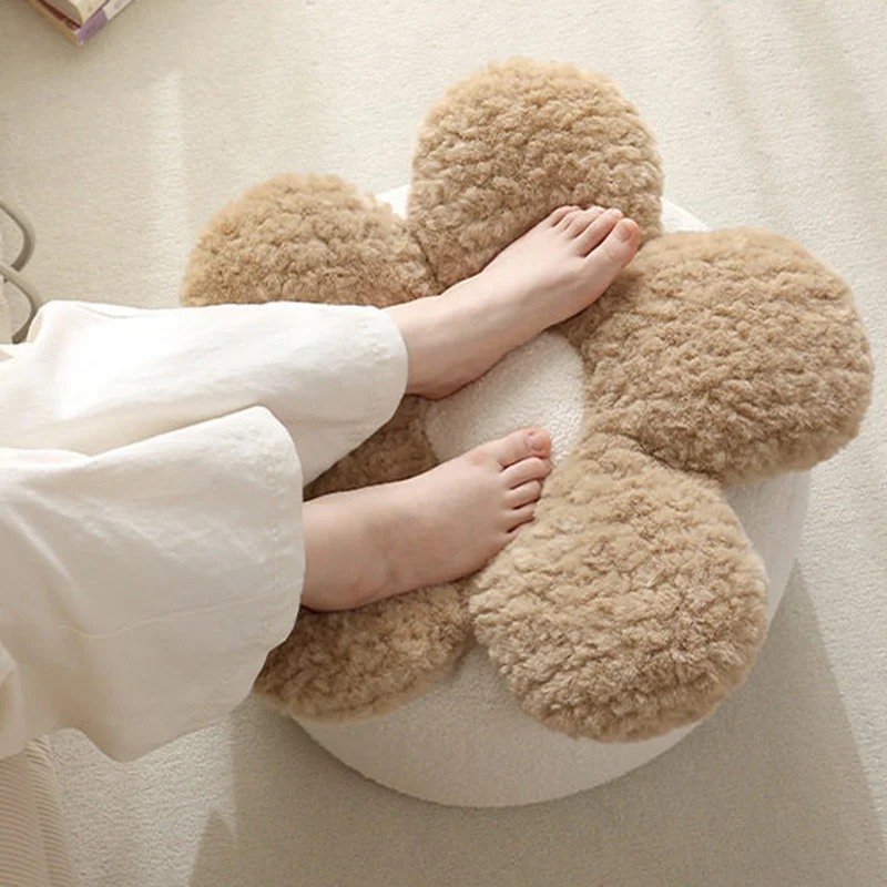 Contemporary Nordic Soft Teddy Fleece EPP Beads Petal Removable & Washable Design Low Stool Backless Armless For Living Room