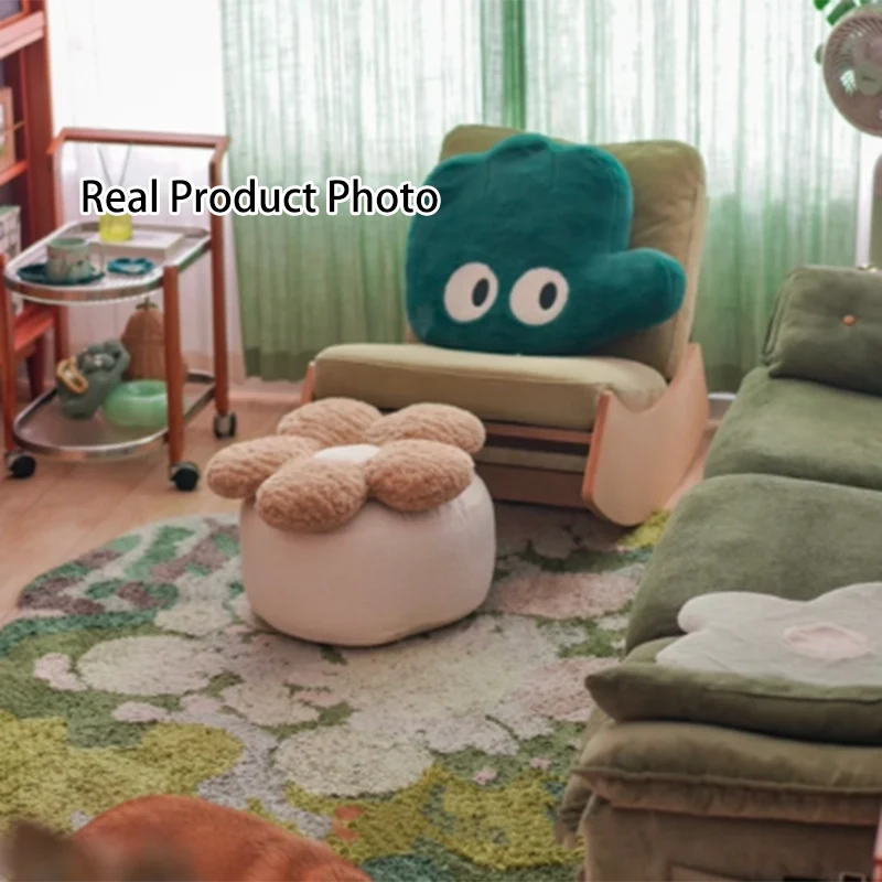 Contemporary Nordic Soft Teddy Fleece EPP Beads Petal Removable & Washable Design Low Stool Backless Armless For Living Room