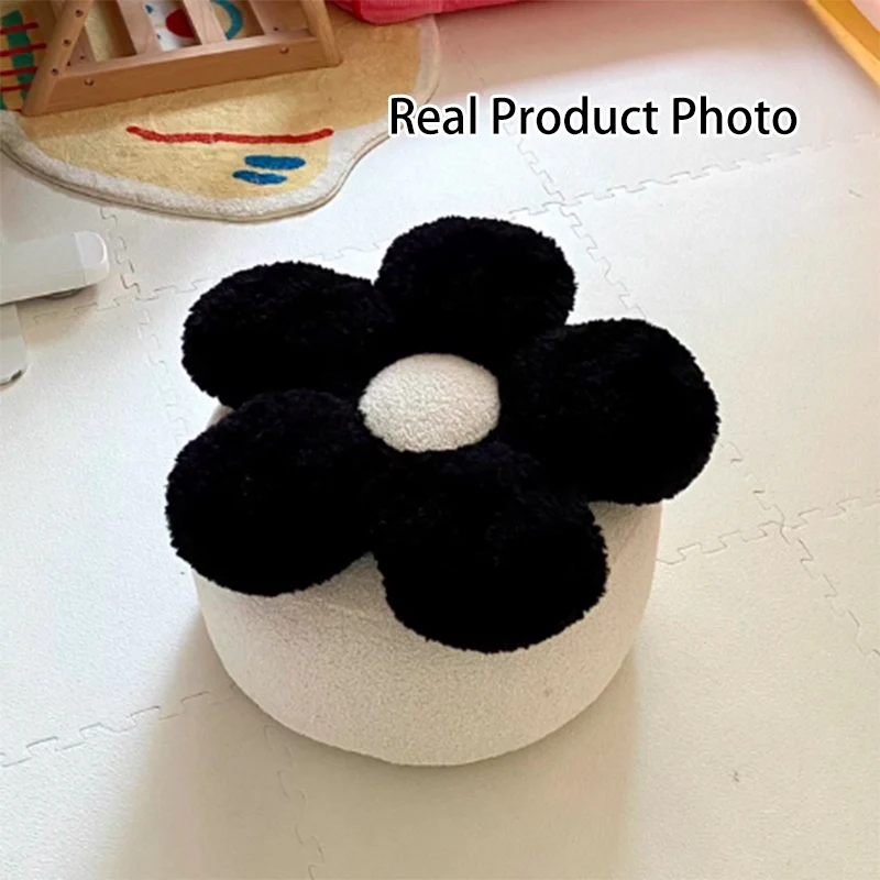 Contemporary Nordic Soft Teddy Fleece EPP Beads Petal Removable & Washable Design Low Stool Backless Armless For Living Room