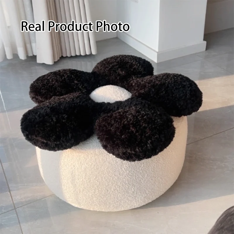 Contemporary Nordic Soft Teddy Fleece EPP Beads Petal Removable & Washable Design Low Stool Backless Armless For Living Room