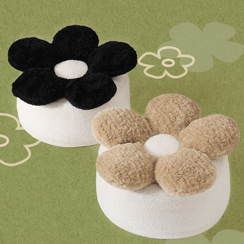 Contemporary Nordic Soft Teddy Fleece EPP Beads Petal Removable & Washable Design Low Stool Backless Armless For Living Room