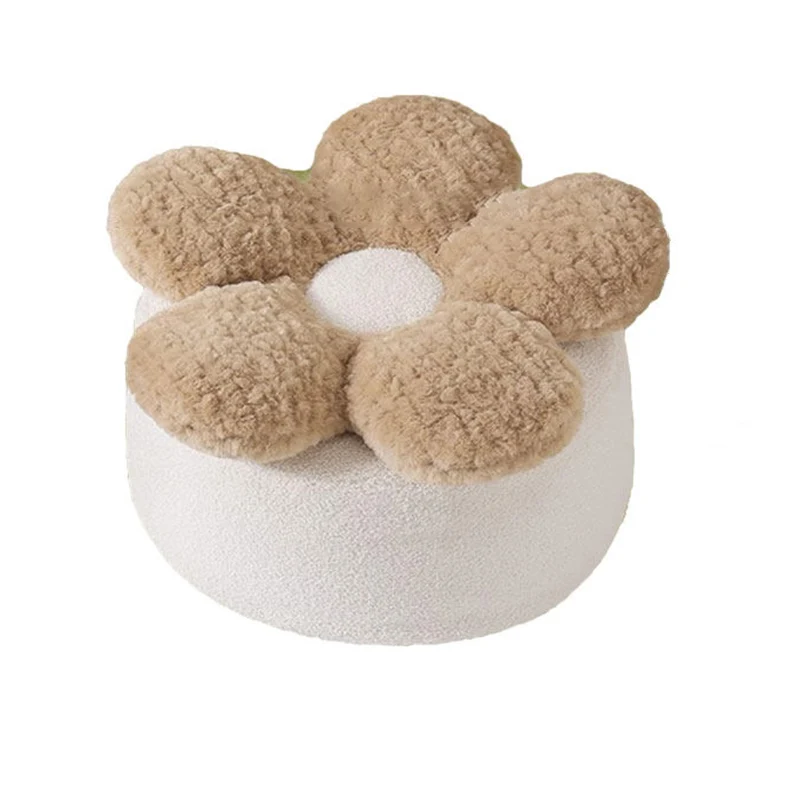 Contemporary Nordic Soft Teddy Fleece EPP Beads Petal Removable & Washable Design Low Stool Backless Armless For Living Room