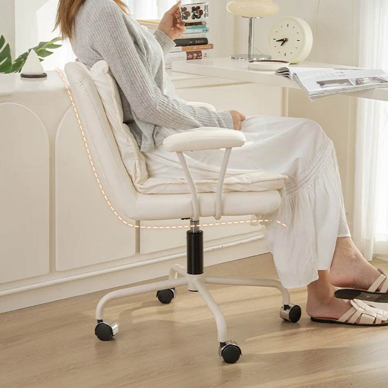 Modern Minimalist Cat Scratch-Resistant Leather Solid Plywood Sponge Iron L-Shaped Liftable Rotatable Desk Chair Backrest Armrest For Home Office