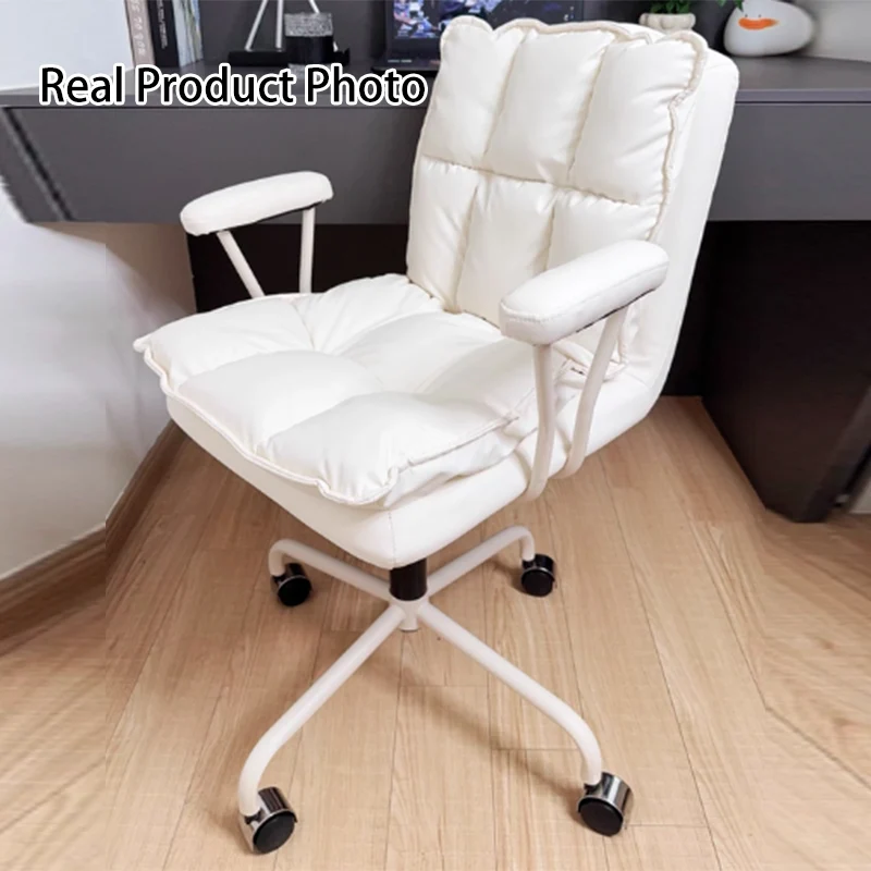 Modern Minimalist Cat Scratch-Resistant Leather Solid Plywood Sponge Iron L-Shaped Liftable Rotatable Desk Chair Backrest Armrest For Home Office