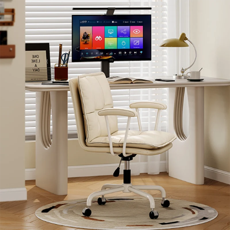Modern Minimalist Cat Scratch-Resistant Leather Solid Plywood Sponge Iron L-Shaped Liftable Rotatable Desk Chair Backrest Armrest For Home Office