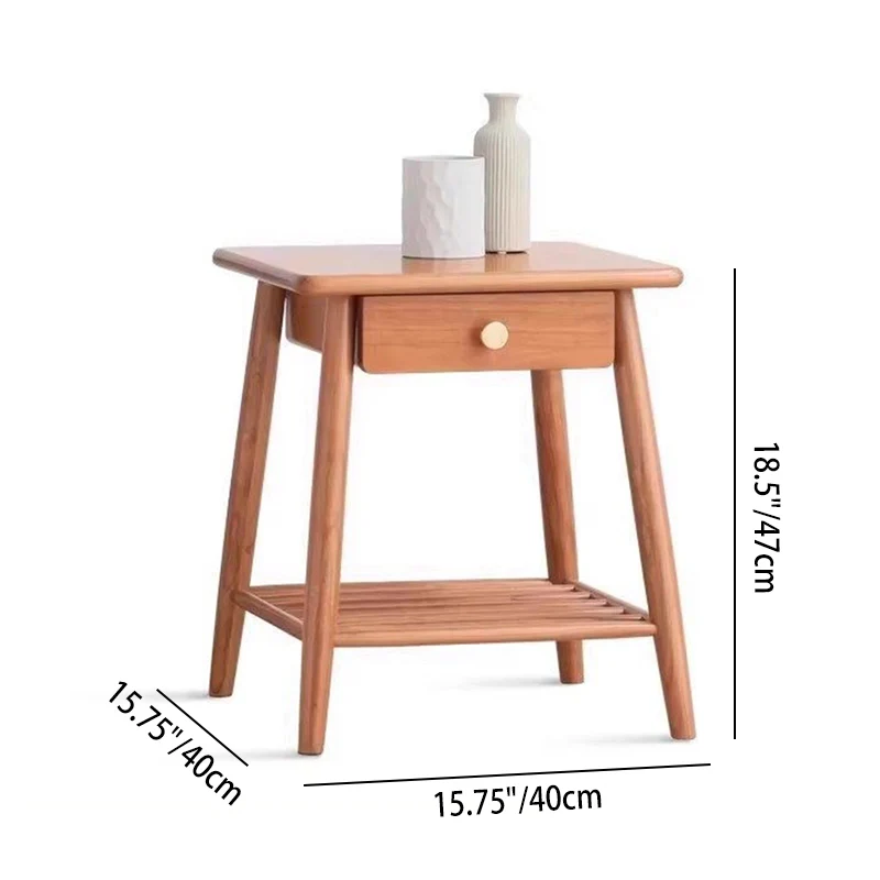 Traditional Rustic Cherry Wood Paulownia Wood Trapezoidal Sturdy Side Table 1-Drawer For Living Room & Bedroom