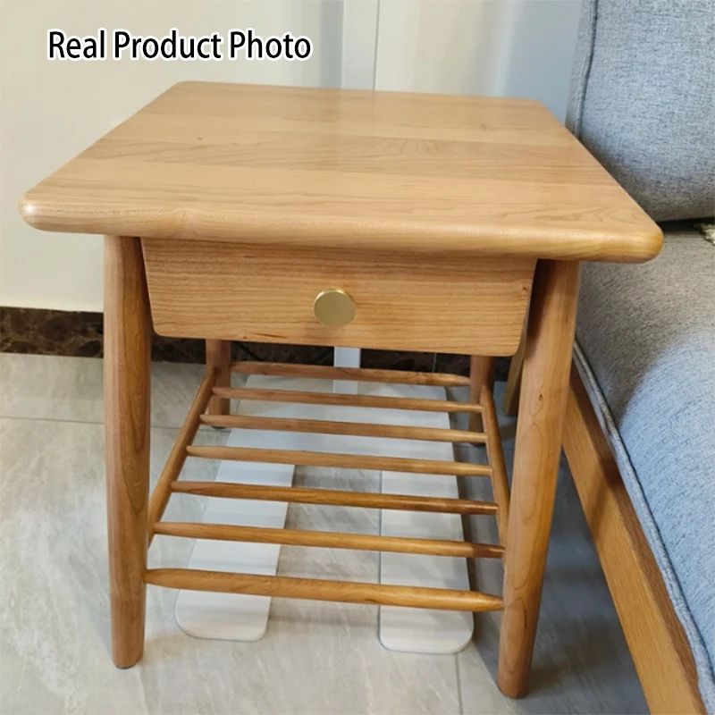 Traditional Rustic Cherry Wood Paulownia Wood Trapezoidal Sturdy Side Table 1-Drawer For Living Room & Bedroom