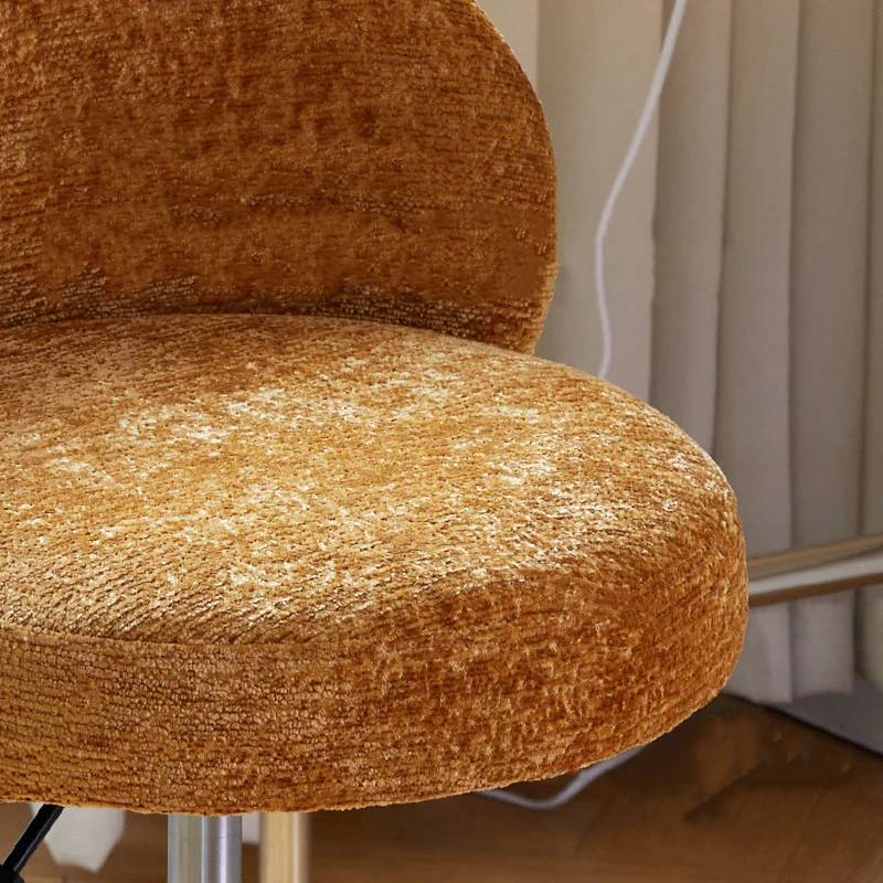 Contemporary Nordic Chenille Cat Scratch Leather Solid Plywood Sponge Steel Arc Liftable Rotatable Vanity Stool Backrest Armless For Bedroom