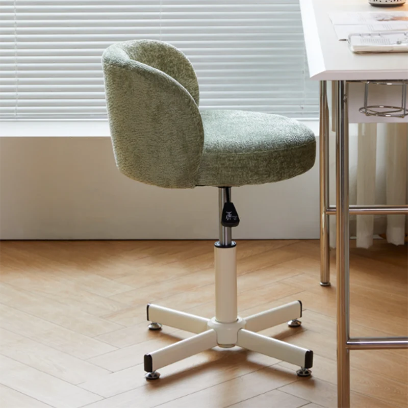 Contemporary Nordic Chenille Cat Scratch Leather Solid Plywood Sponge Steel Arc Liftable Rotatable Vanity Stool Backrest Armless For Bedroom