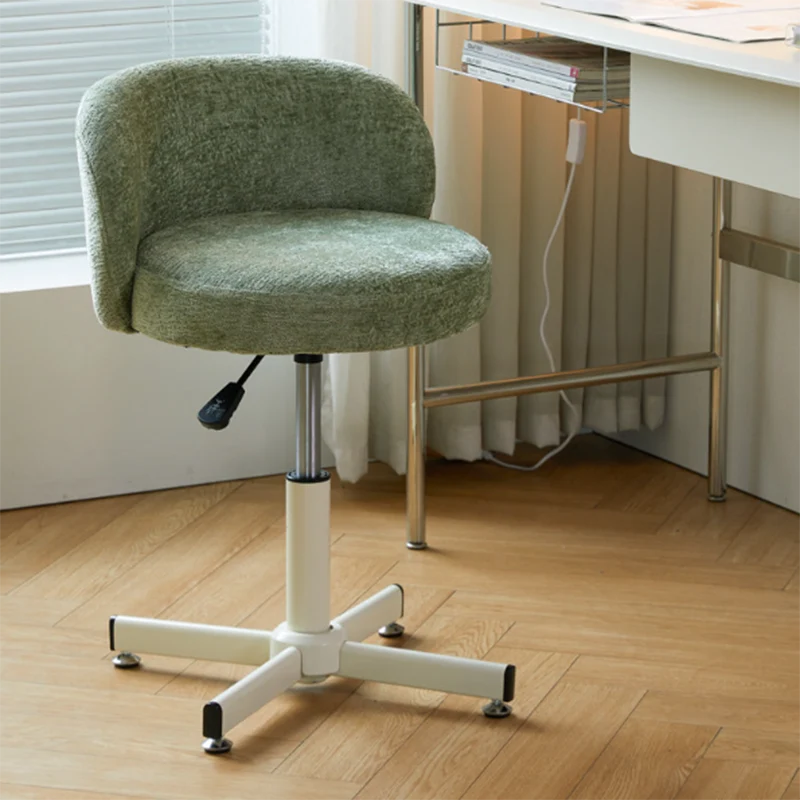 Contemporary Nordic Chenille Cat Scratch Leather Solid Plywood Sponge Steel Arc Liftable Rotatable Vanity Stool Backrest Armless For Bedroom