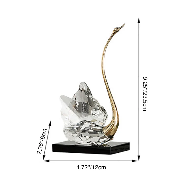 Modern Luxury Crystal Glass Metal Swan Figurine Set Decorative Sculpture Desk Decor For Living Room
