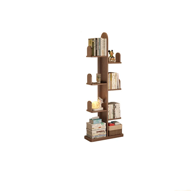 Contemporary Creative Solid Rubberwood Cactus Bookshelf With 7-Tier Storage Rack For Living Room & Home Office