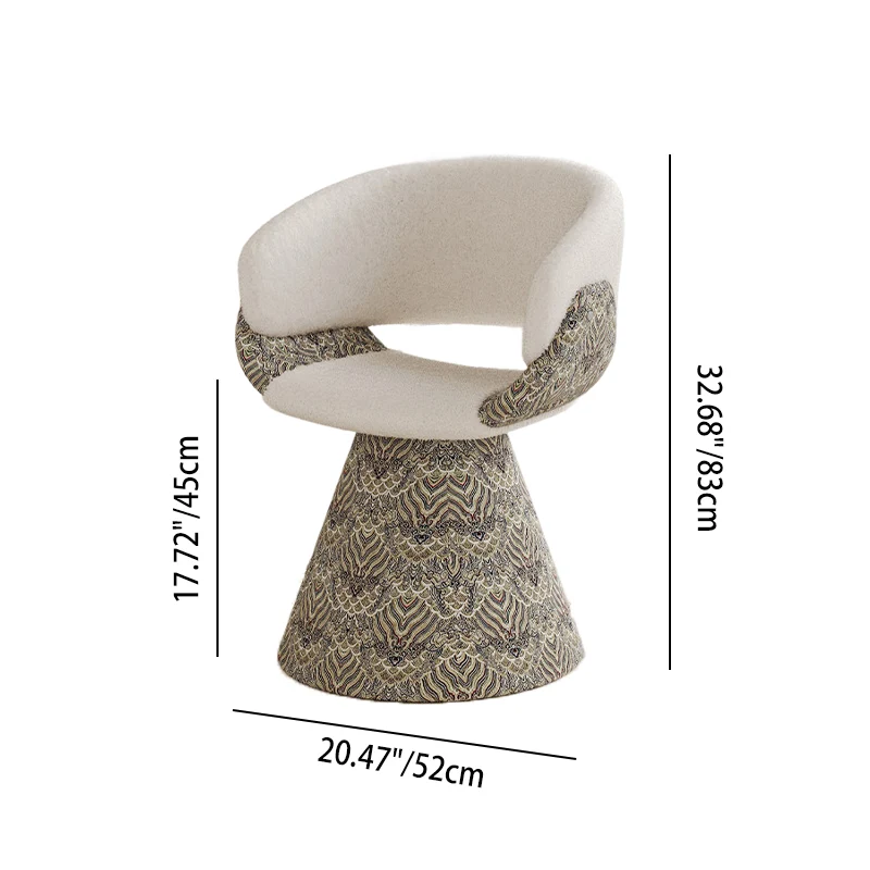 Contemporary Scandinavian Pine Wood Faux Rabbit Fur Faux Nappa & PU Leather Linen Chenille Arc Rotatable Vanity Stool Backrest Armrest For Bedroom