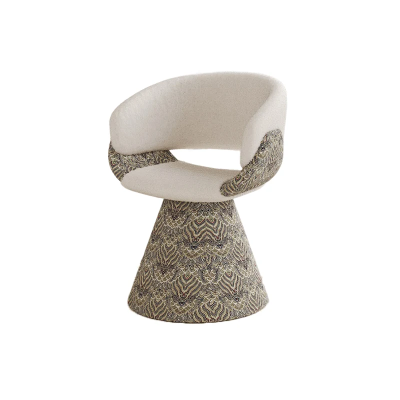 Contemporary Scandinavian Pine Wood Faux Rabbit Fur Faux Nappa & PU Leather Linen Chenille Arc Rotatable Vanity Stool Backrest Armrest For Bedroom
