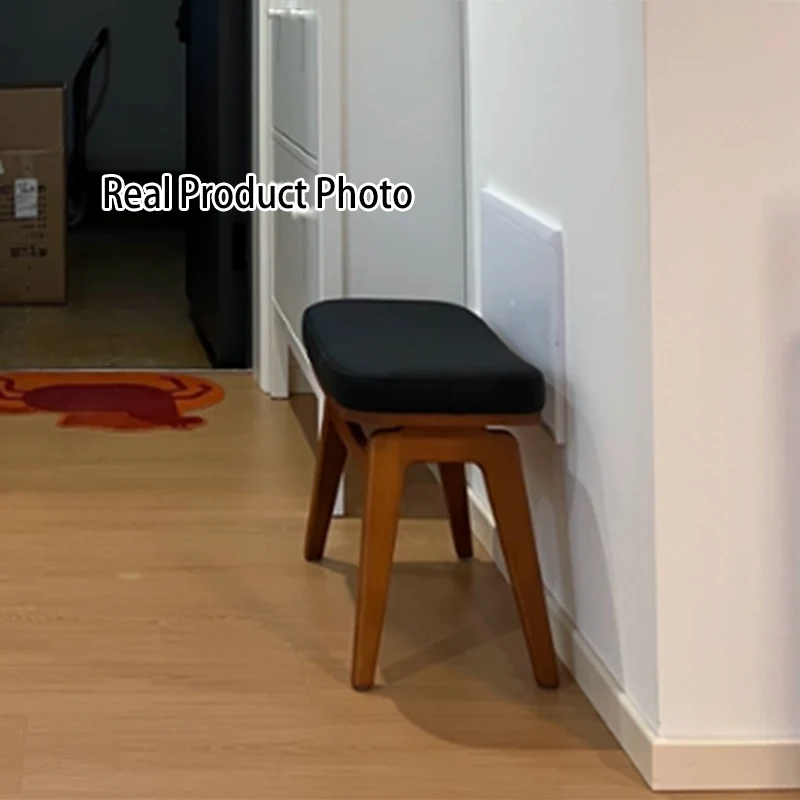 Modern Minimalist Boxwood Synthetic Leather Sponge Arc Trapezoidal Lightweight Vanity Stool Backless Armless For Bedroom