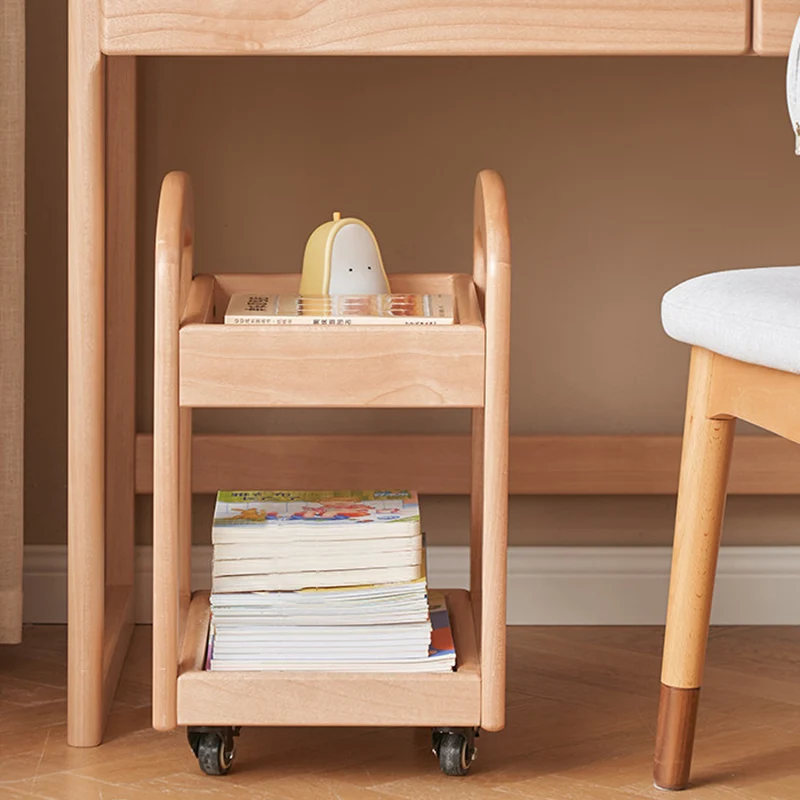 Modern Minimalist Birch Wood Paulownia Wood Curved Edge Rectangular Movable Storage Shelf 2-Tier For Living Room