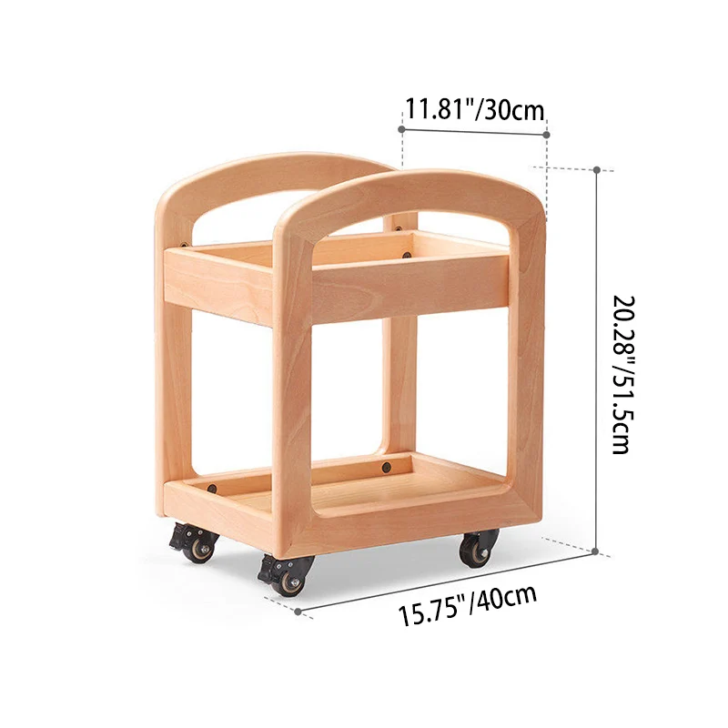 Modern Minimalist Birch Wood Paulownia Wood Curved Edge Rectangular Movable Storage Shelf 2-Tier For Living Room