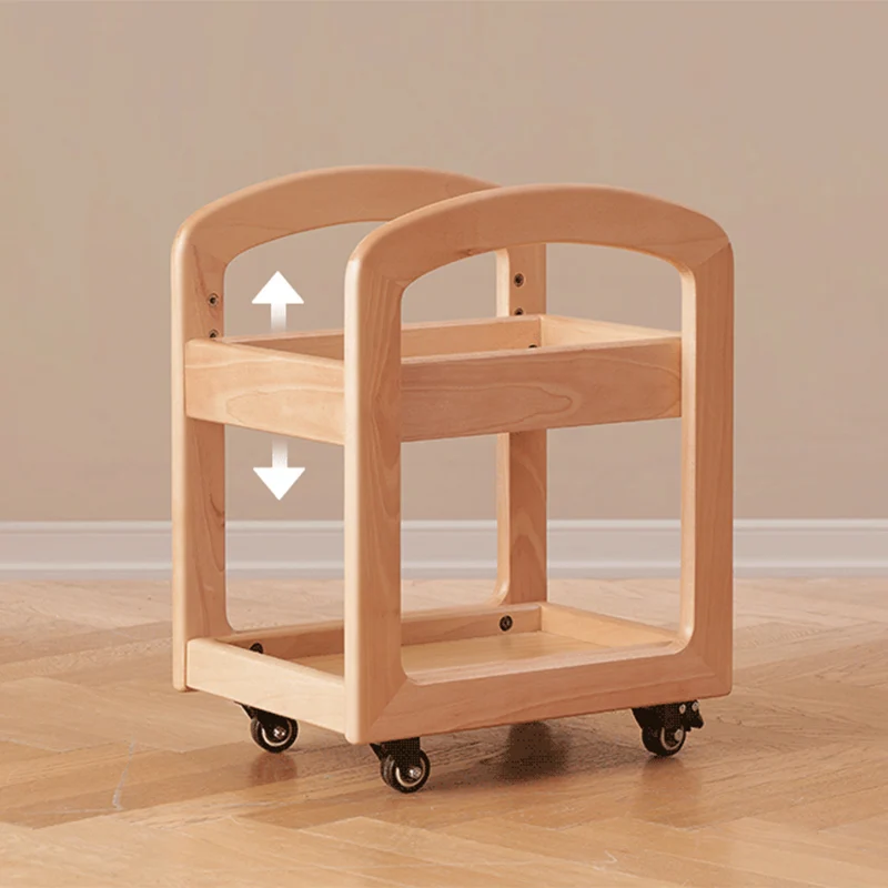 Modern Minimalist Birch Wood Paulownia Wood Curved Edge Rectangular Movable Storage Shelf 2-Tier For Living Room
