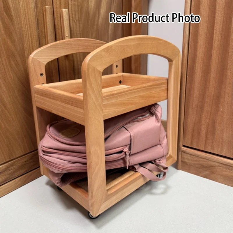 Modern Minimalist Birch Wood Paulownia Wood Curved Edge Rectangular Movable Storage Shelf 2-Tier For Living Room