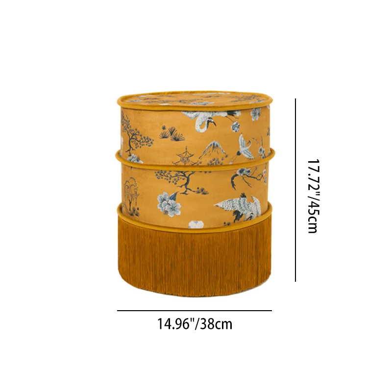 Traditional Chinese Chenille Pine Wood Cylindrical Removable & Washable Design Vanity Stool Backless Armless For Bedroom