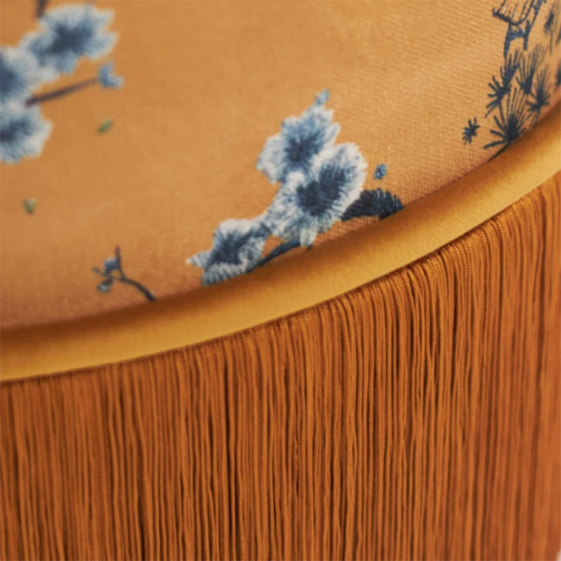 Traditional Chinese Chenille Pine Wood Cylindrical Removable & Washable Design Vanity Stool Backless Armless For Bedroom