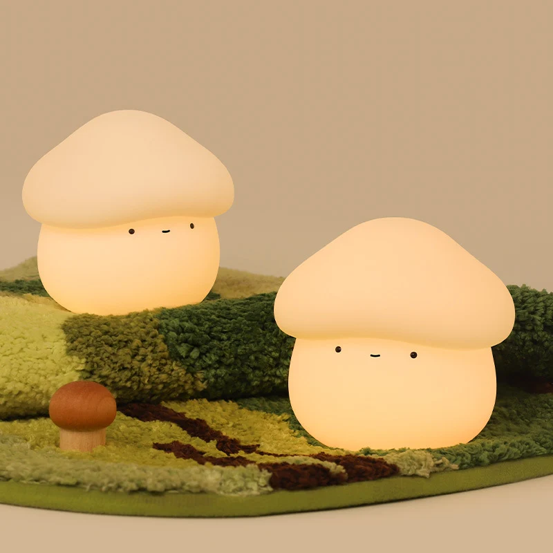 Contemporary Creative ABS Silicone Mushroom-shaped Kids USB Charging LED Table Lamp Night Light With Timer Function For Bedroom