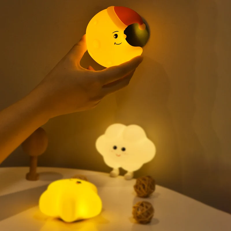 Contemporary Creative Silicone ABS Star Moon Cloud Kids USB Charging LED Table Lamp Night Light With Magnetic Design For Bedroom
