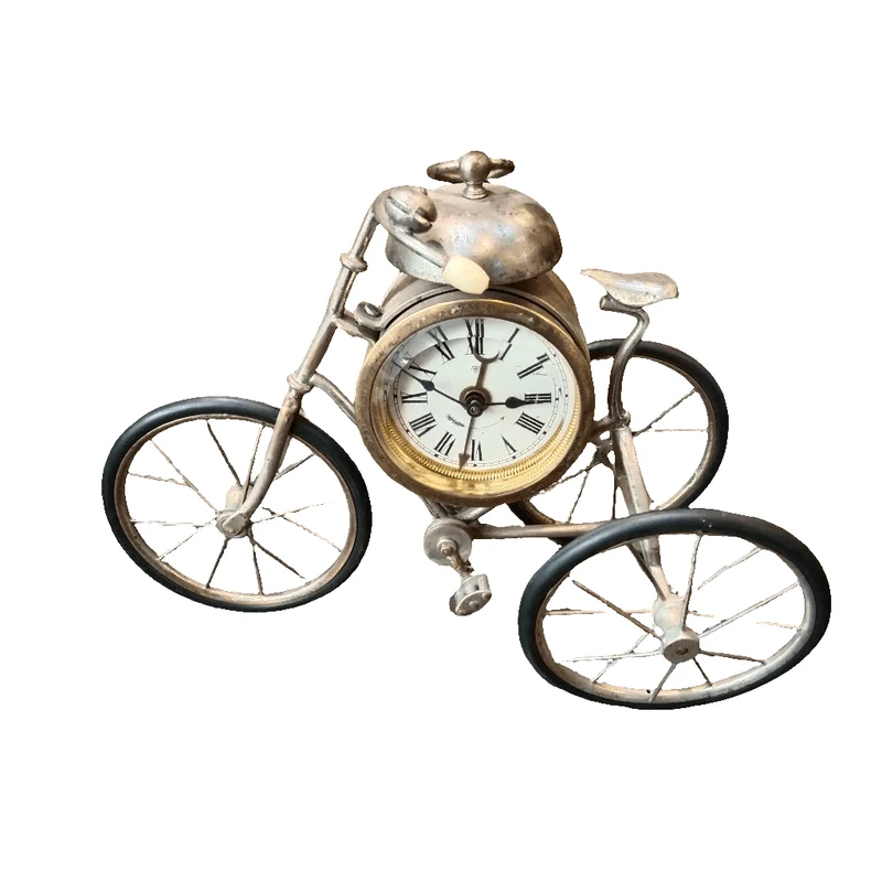 Tricycle-shaped clock in bronze