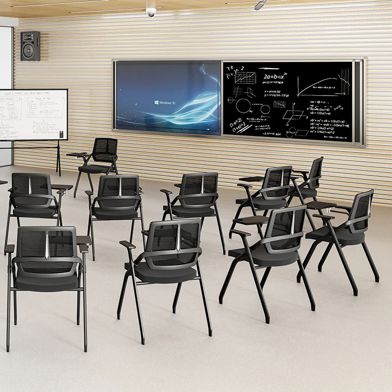 Modern Ergonomic Folding Training Chair With 180° Tablet Arm - Rectangular Nesting Desk Chair With Flip-up Seat & Breathable Mesh Back For Home Office
