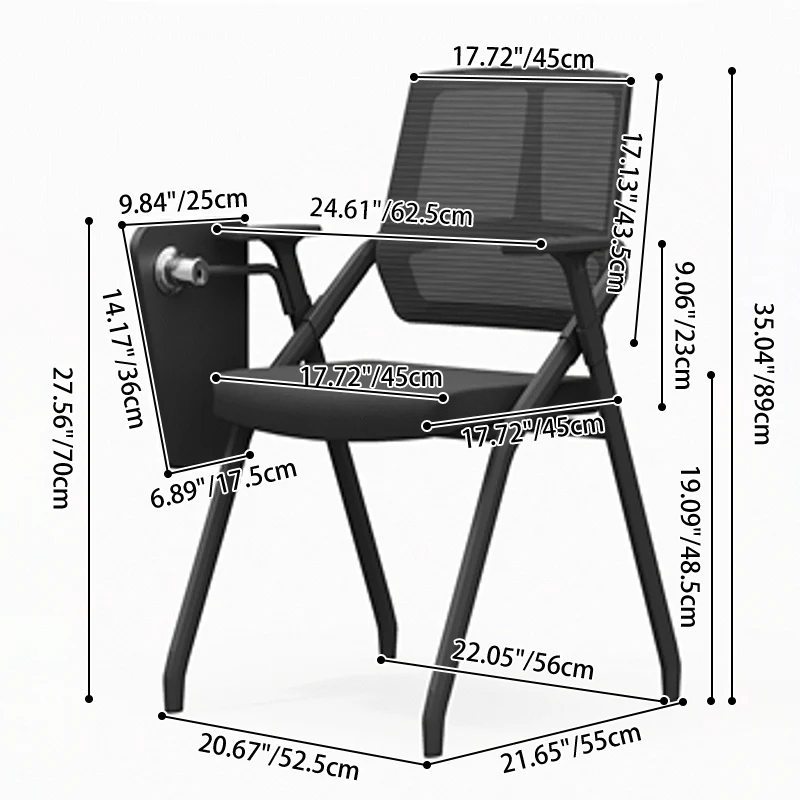 Modern Ergonomic Folding Training Chair With 180° Tablet Arm - Rectangular Nesting Desk Chair With Flip-up Seat & Breathable Mesh Back For Home Office