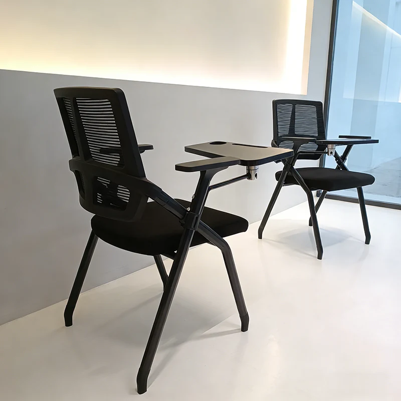 Modern Ergonomic Folding Training Chair With 180° Tablet Arm - Rectangular Nesting Desk Chair With Flip-up Seat & Breathable Mesh Back For Home Office
