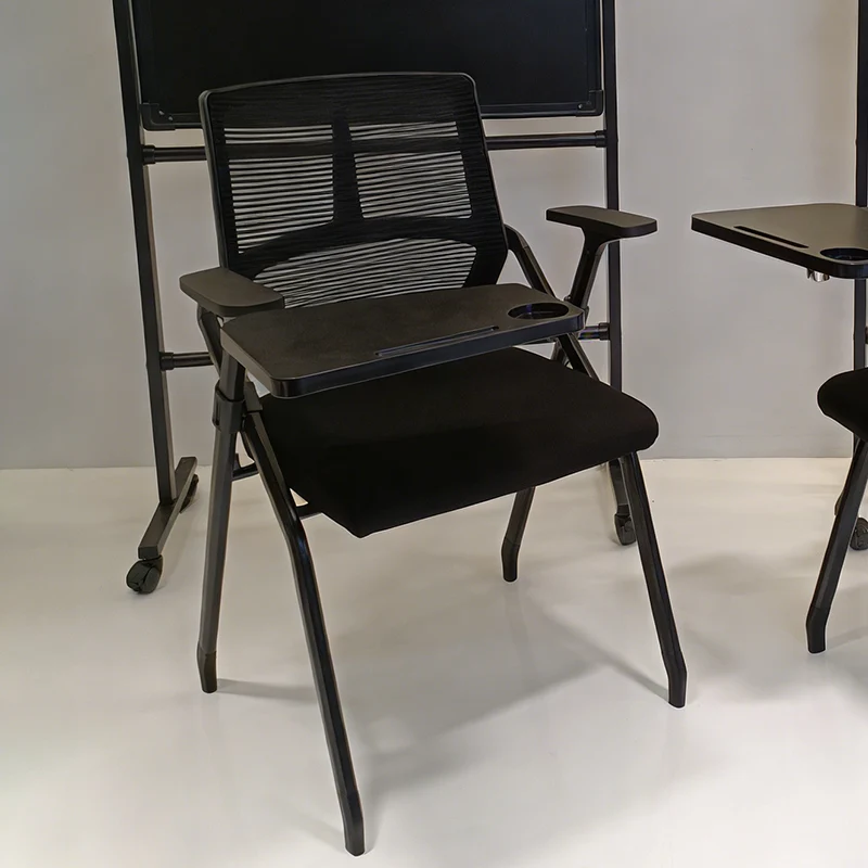 Modern Ergonomic Folding Training Chair With 180° Tablet Arm - Rectangular Nesting Desk Chair With Flip-up Seat & Breathable Mesh Back For Home Office