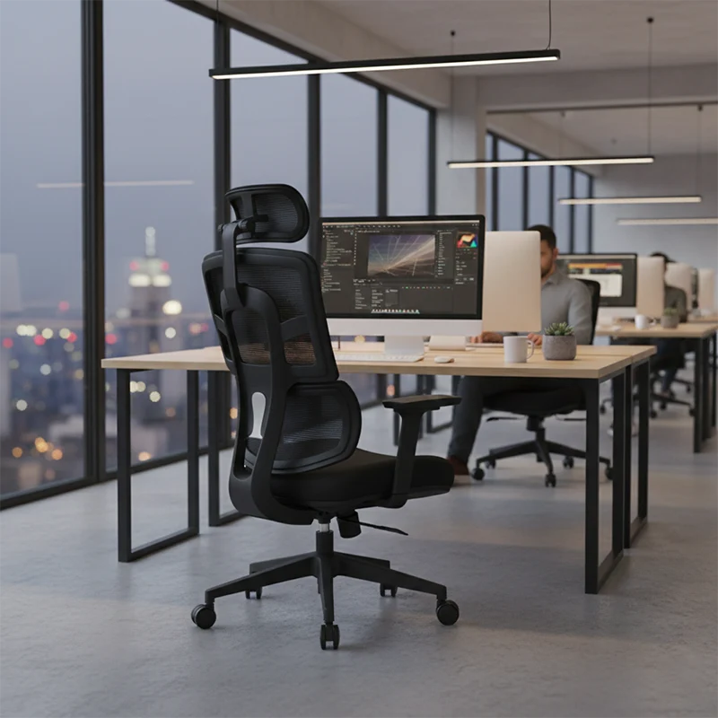Modern Minimalist Durable High Back Desk Chair - Adjustable Headrest & Lumbar Support Office Chair For Home Office