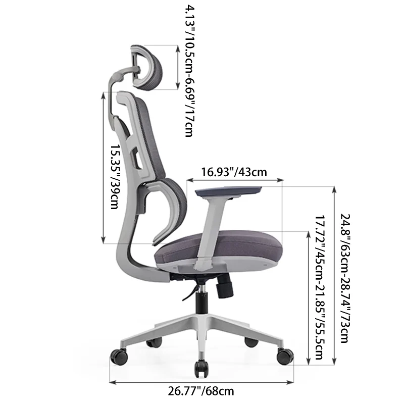 Modern Grey High Back Ergonomic Mesh Executive Office Chair - 3D Armrests Adjustable Headrest Desk Chair For Home Office