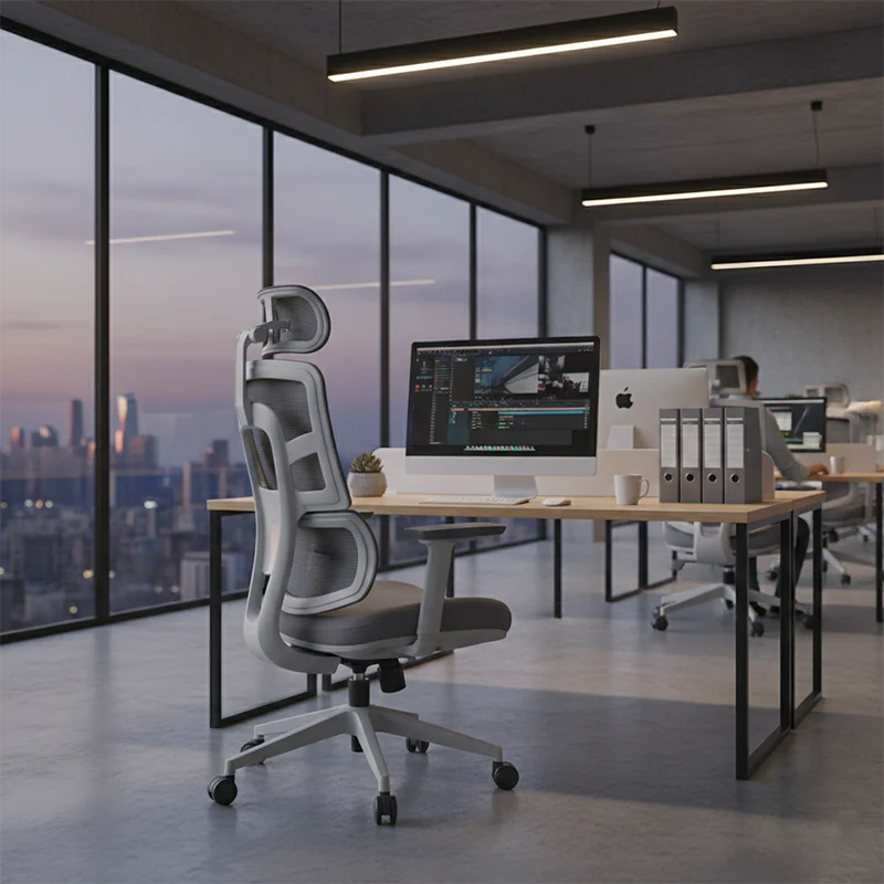 Modern Grey High Back Ergonomic Mesh Executive Office Chair - 3D Armrests Adjustable Headrest Desk Chair For Home Office
