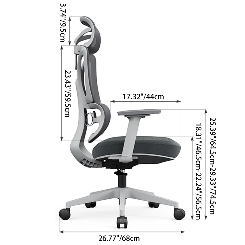 Modern Grey Ergonomic High Back Mesh Office Chair - Adjustable Headrest Lumbar Support Desk Chair For Home Office