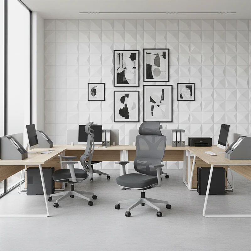 Modern Grey Ergonomic High Back Mesh Office Chair - Adjustable Headrest Lumbar Support Desk Chair For Home Office