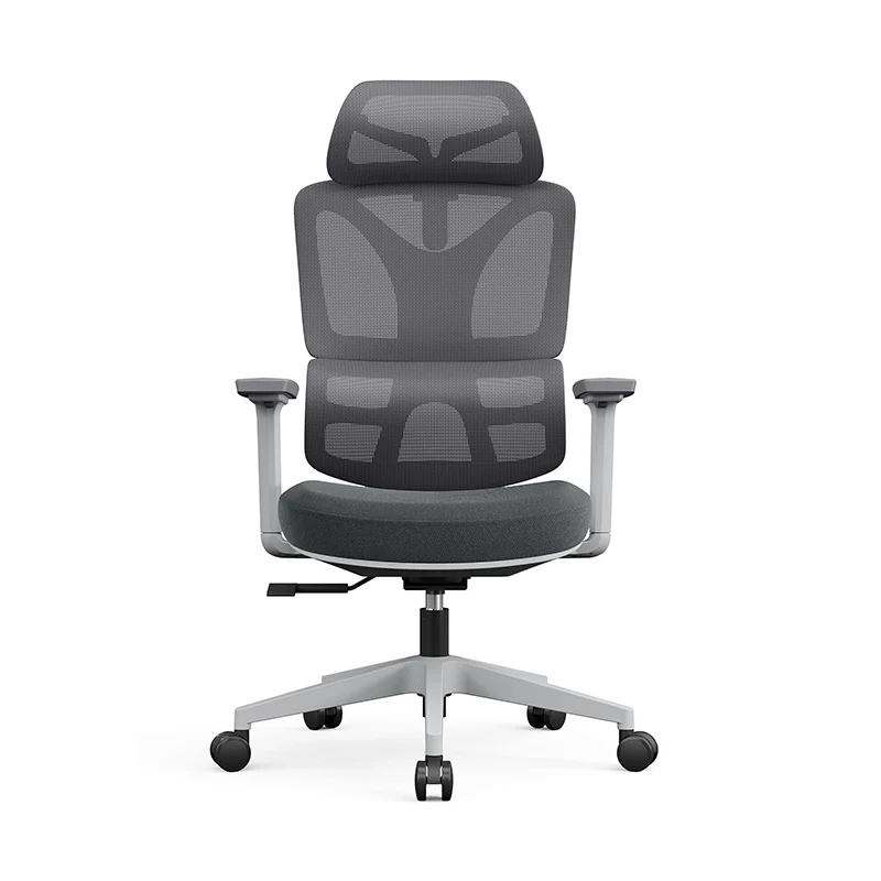 Modern Grey Ergonomic High Back Mesh Office Chair - Adjustable Headrest Lumbar Support Desk Chair For Home Office