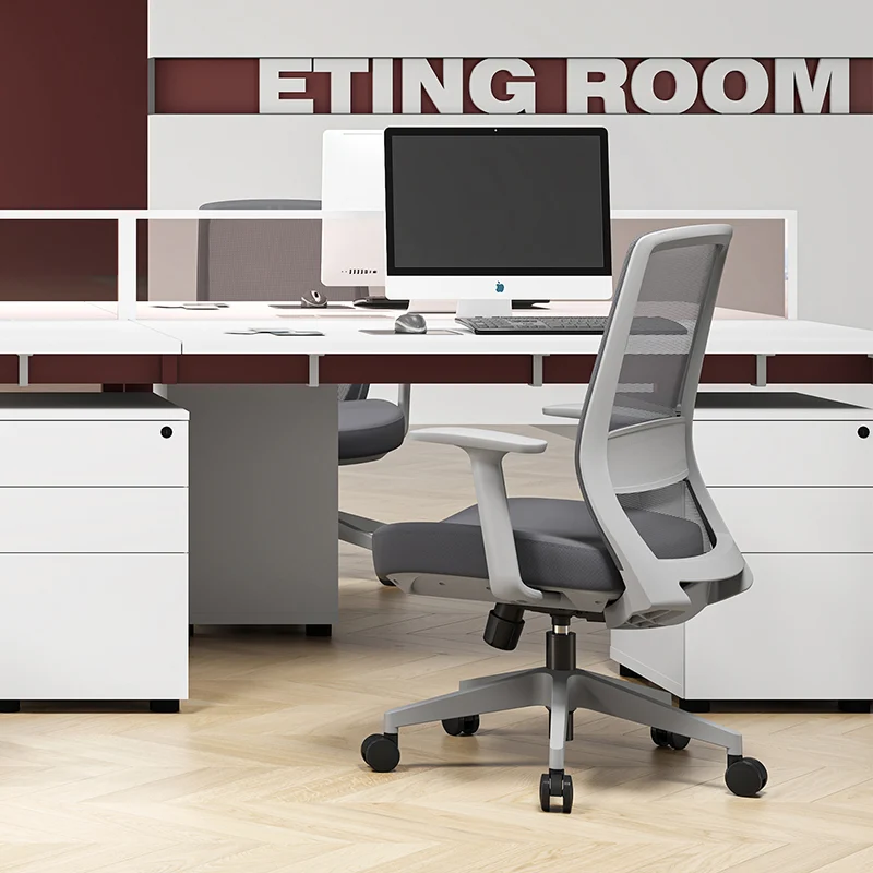 Modern Minimalist Mid-Back Desk Chair - Gray Ergonomic Gaming Chair: Breathable Mesh Swivel Office Chair For Home Office